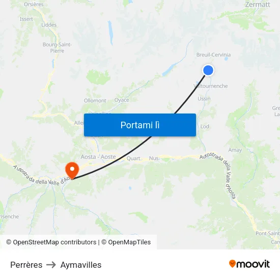 Perrères to Aymavilles map