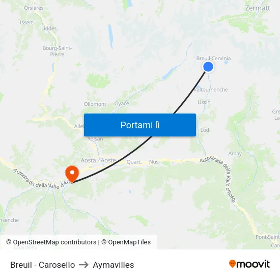 Carosello to Aymavilles map