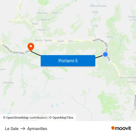 Le Sale to Aymavilles map