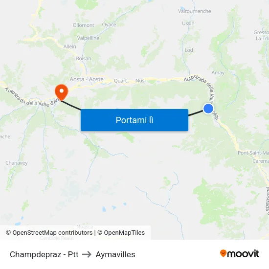 Champdepraz - Ptt to Aymavilles map