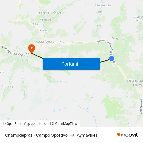 Champdepraz - Campo Sportivo to Aymavilles map
