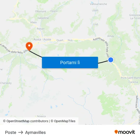 Vèrres Poste to Aymavilles map