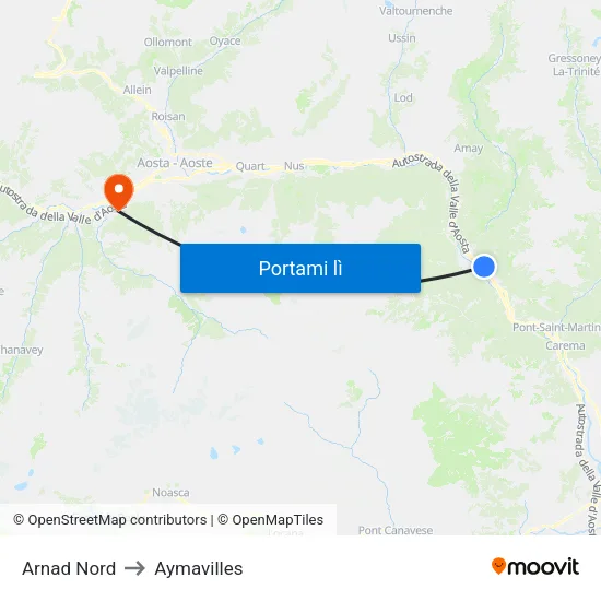 Arnad Nord to Aymavilles map