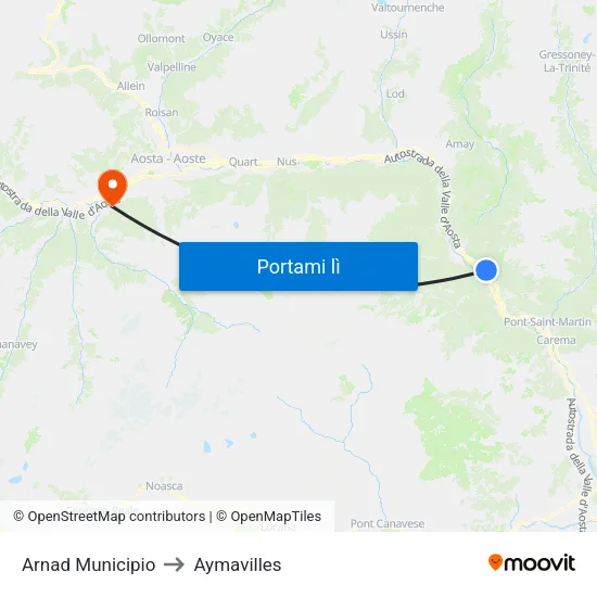 Arnad Municipio to Aymavilles map