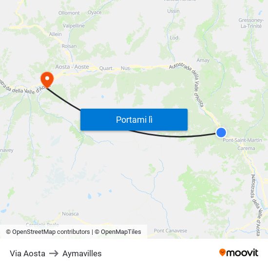 Via Aosta to Aymavilles map