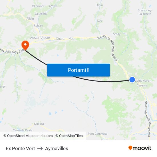 Ex Ponte Vert to Aymavilles map