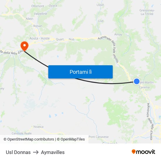 Usl Donnas to Aymavilles map
