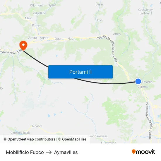 Mobilificio Fuoco to Aymavilles map