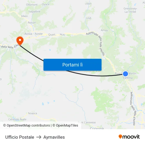 Ufficio Postale to Aymavilles map