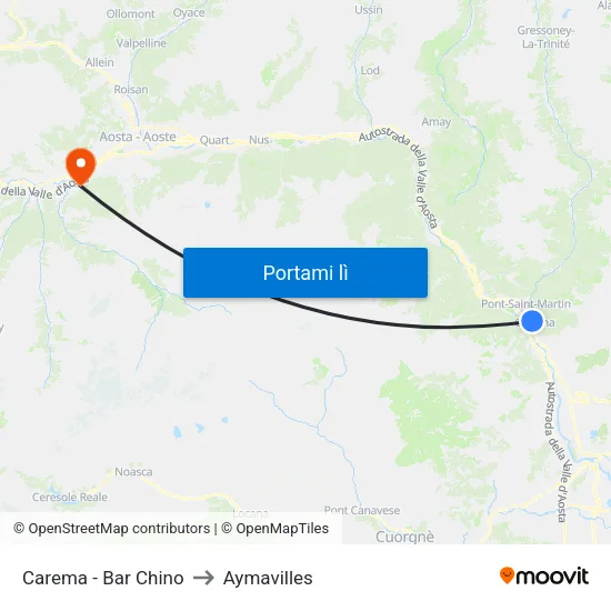 Carema - Bar Chino to Aymavilles map