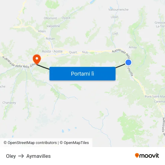 Oley to Aymavilles map