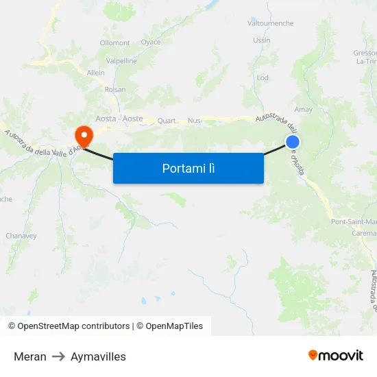 Meran to Aymavilles map