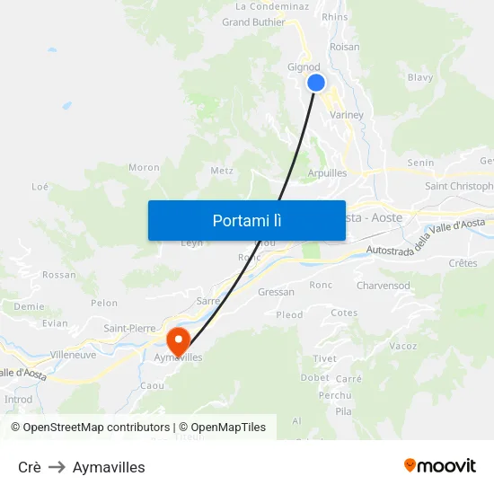 Crè to Aymavilles map