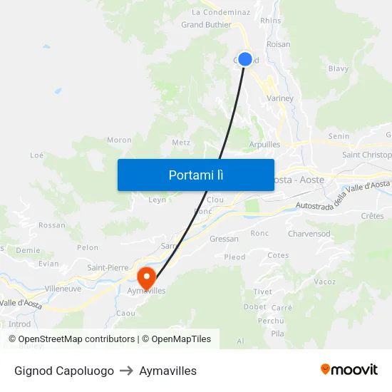 Gignod Capoluogo to Aymavilles map