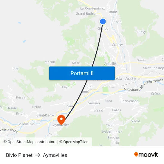 Bivio Planet to Aymavilles map