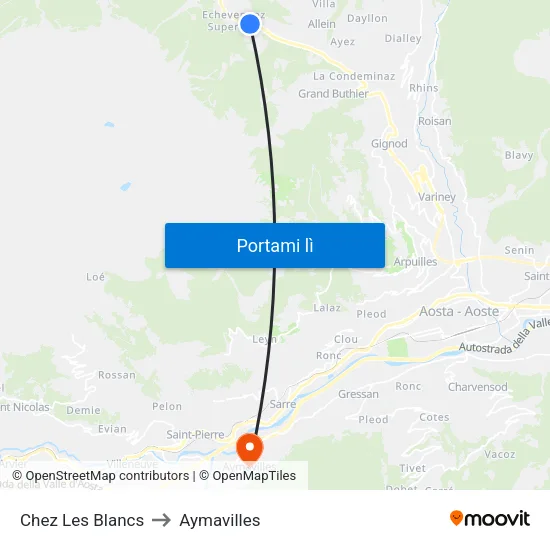 Chez Les Blancs to Aymavilles map