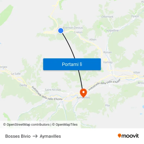 Bosses Bivio to Aymavilles map