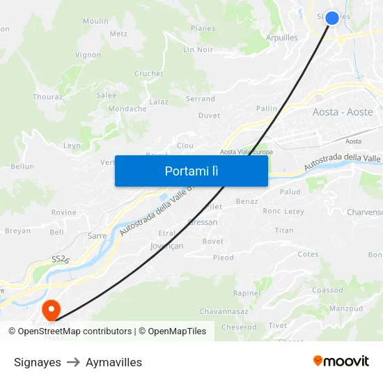 Signayes to Aymavilles map