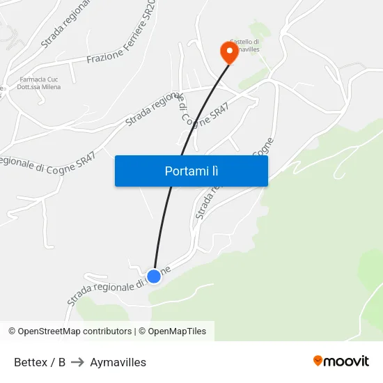 Bettex / B to Aymavilles map
