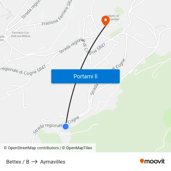 Bettex / B to Aymavilles map