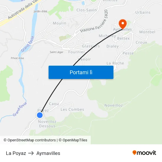 La Poyaz to Aymavilles map