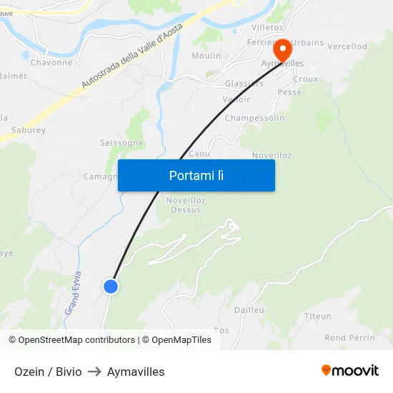 Ozein / Bivio to Aymavilles map