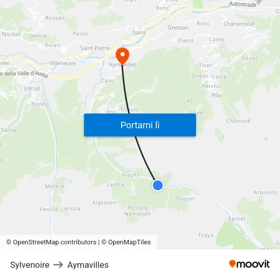 Sylvenoire to Aymavilles map