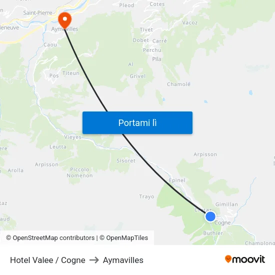 Hotel Valee / Cogne to Aymavilles map