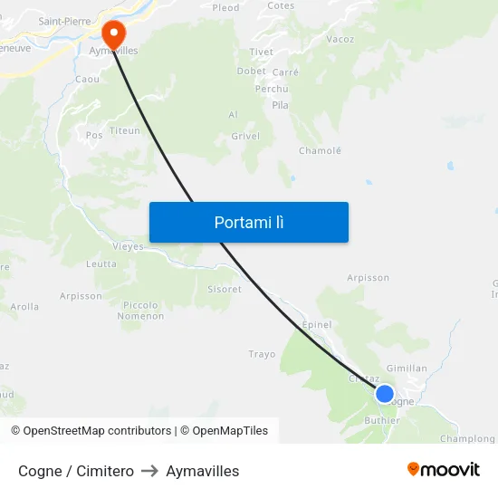 Cogne / Cimitero to Aymavilles map