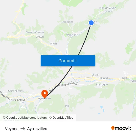 Veynes to Aymavilles map