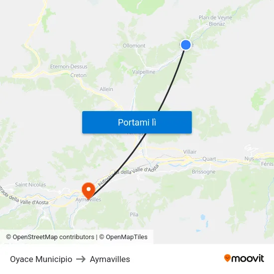 Oyace Municipio to Aymavilles map