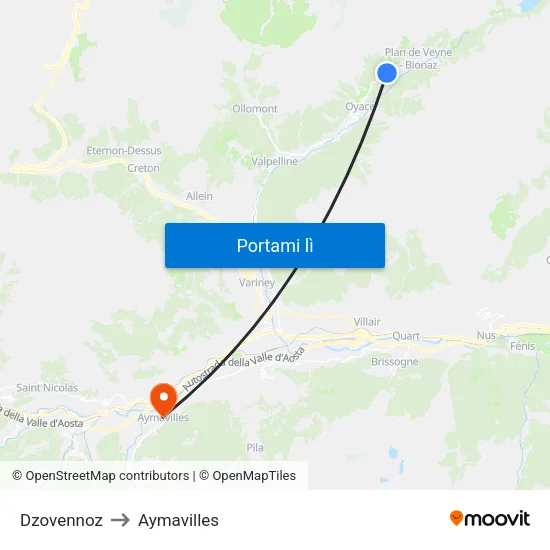 Dzovennoz to Aymavilles map