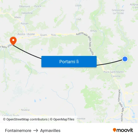 Fontainemore to Aymavilles map