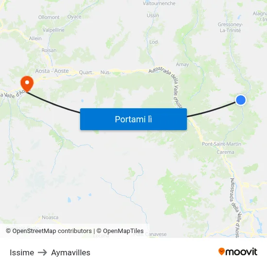Issime to Aymavilles map
