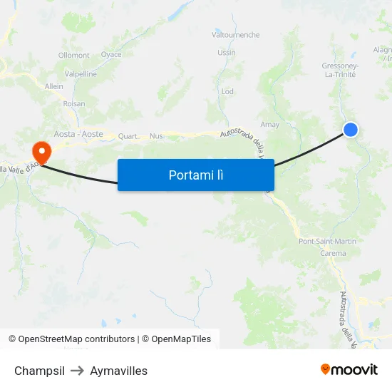 Steina to Aymavilles map