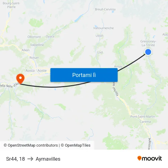 Ober Perletoa to Aymavilles map