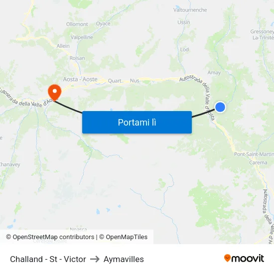 Challand - St - Victor to Aymavilles map