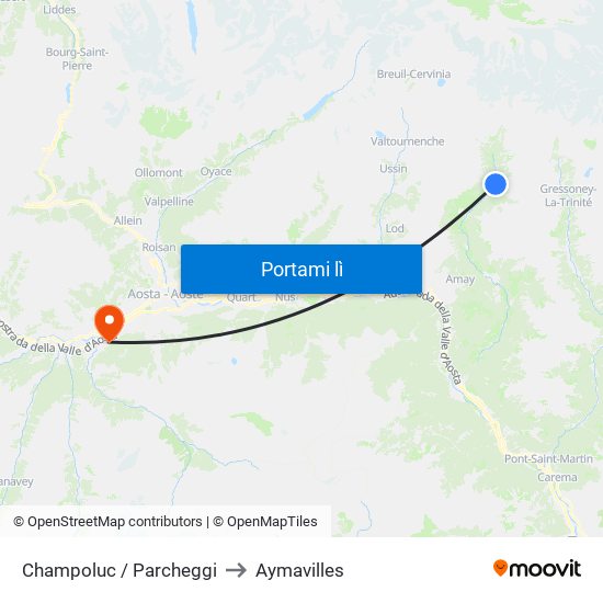 Champoluc / Parcheggi to Aymavilles map