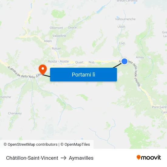 Châtillon-Saint-Vincent to Aymavilles map