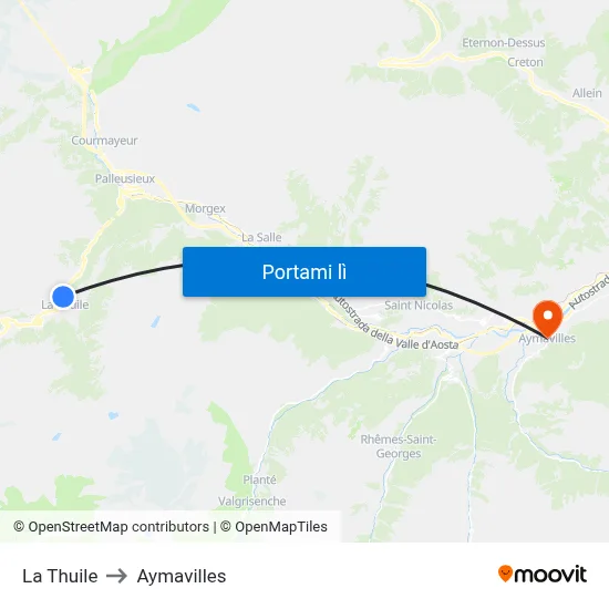 La Thuile to Aymavilles map