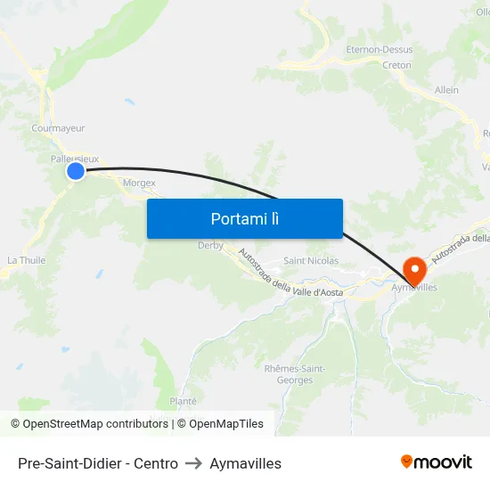 Pre-Saint-Didier - Centro to Aymavilles map