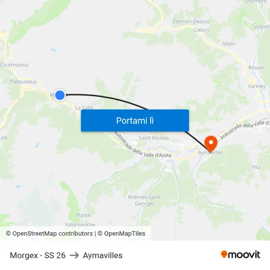 Morgex - SS 26 to Aymavilles map