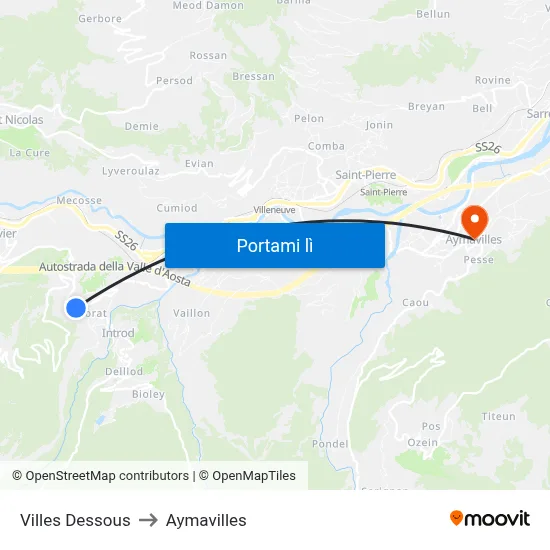 Villes Dessous to Aymavilles map