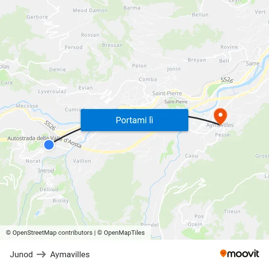 Junod to Aymavilles map