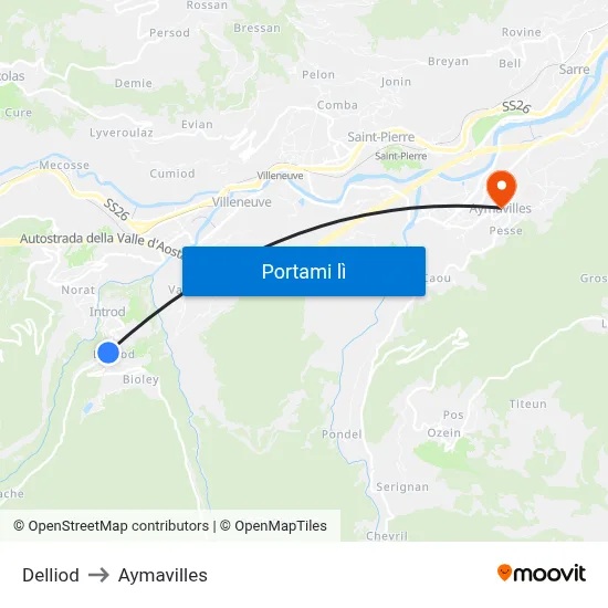 Delliod to Aymavilles map