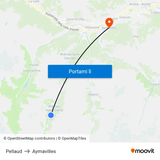 Pellaud to Aymavilles map