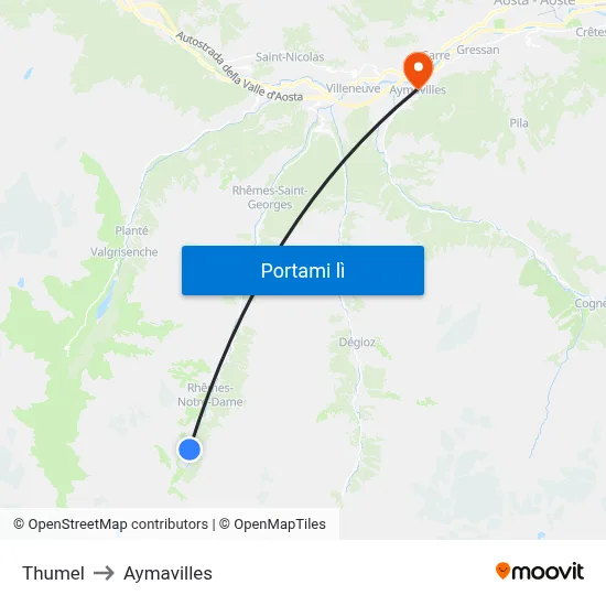 Thumel to Aymavilles map