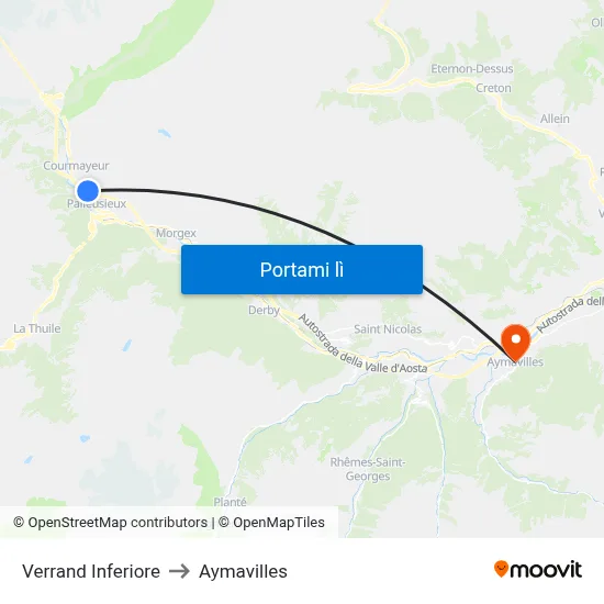 Verrand Inferiore to Aymavilles map