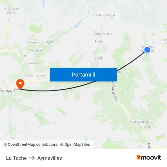 La Tache to Aymavilles map