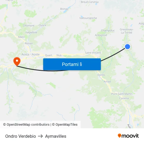 Ondro Verdebio to Aymavilles map